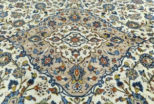 Vintage Cream Floral Traditional 8X12 Kashan Persian Rug