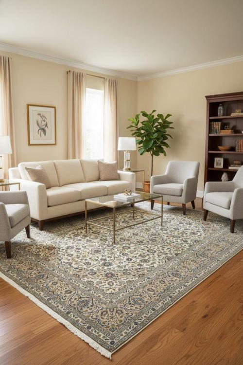 7'10 x 11'10 Hand Knotted Kashan Floral Persian Wool Rug