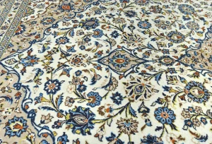 Vintage Cream Floral Traditional 8X12 Kashan Persian Rug