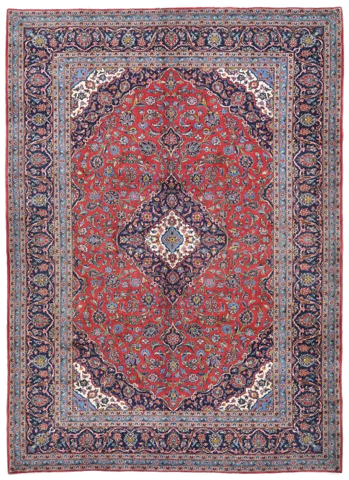 Vintage Red Floral Traditional 8X11 Kashan Persian Rug