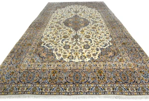 Vintage Cream Floral Traditional 9'6X13'2 Kashan Persian Oriental Rug