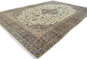 Vintage Cream Floral Traditional 9'6X13'2 Kashan Persian Oriental Rug