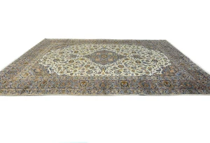 Vintage Cream Floral Traditional 9'6X13'2 Kashan Persian Oriental Rug