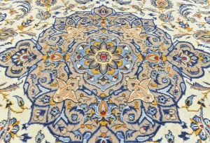 Vintage Cream Floral Traditional 9'6X13'2 Kashan Persian Oriental Rug