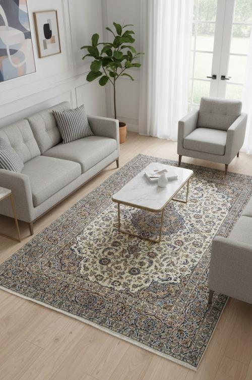 Vintage Cream Floral Traditional 9'6X13'2 Kashan Persian Oriental Rug