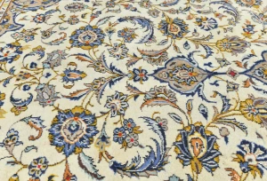 Vintage Cream Floral Traditional 9'6X13'2 Kashan Persian Oriental Rug