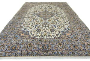 Vintage Cream Floral Traditional 9'6X13'2 Kashan Persian Oriental Rug