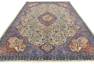 Vintage Cream Pictorial Traditional 8X11 Kashmar Persian Rug