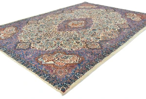 Vintage Cream Pictorial Traditional 8X11 Kashmar Persian Rug