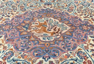 Vintage Cream Pictorial Traditional 8X11 Kashmar Persian Rug