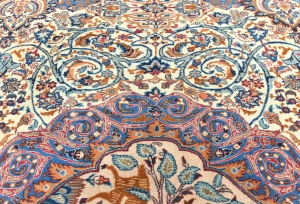 Vintage Cream Pictorial Traditional 8X11 Kashmar Persian Rug