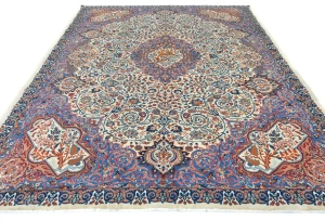 Vintage Cream Pictorial Traditional 8X11 Kashmar Persian Rug