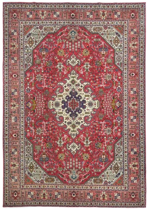 Vintage Red Floral Traditional 8x11 Tabriz Persian Rug