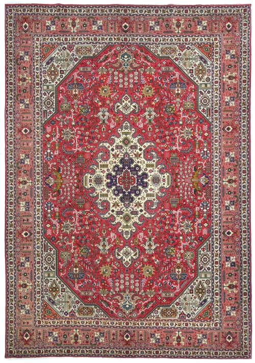 Vintage Red Floral Traditional 8x11 Tabriz Persian Rug