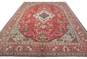 Vintage Red Floral Traditional 8x11 Tabriz Persian Rug
