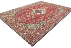 Vintage Red Floral Traditional 8x11 Tabriz Persian Rug
