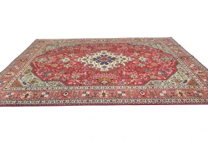 Vintage Red Floral Traditional 8x11 Tabriz Persian Rug