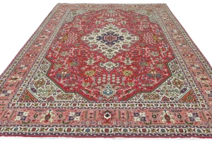 Vintage Red Floral Traditional 8x11 Tabriz Persian Rug