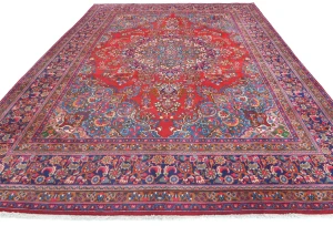 Vintage Red Traditional 10X13 Sabzevar Persian Rug