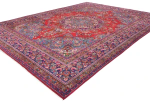 Vintage Red Traditional 10X13 Sabzevar Persian Rug