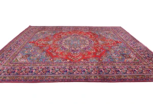 Vintage Red Traditional 10X13 Sabzevar Persian Rug