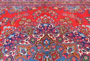 Vintage Red Traditional 10X13 Sabzevar Persian Rug