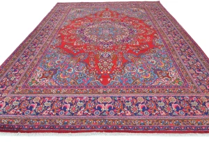 Vintage Red Traditional 10X13 Sabzevar Persian Rug