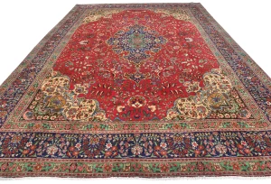Vintage Red Floral Traditional 10X13 Tabriz Persian Rug