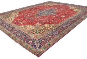 Vintage Red Floral Traditional 10X13 Tabriz Persian Rug