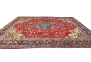 Vintage Red Floral Traditional 10X13 Tabriz Persian Rug