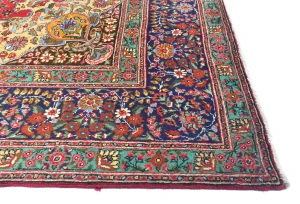 Vintage Red Floral Traditional 10X13 Tabriz Persian Rug