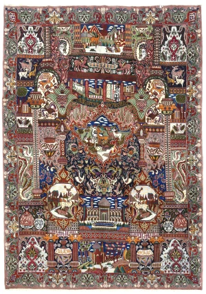 Vintage Mauve Pictorial 10X13 Kashmar Persian Rug