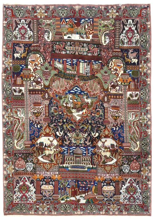 Vintage Mauve Pictorial 10X13 Kashmar Persian Rug