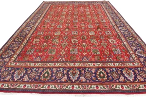 Vintage Red FloralTraditional 9'7X12'6 Tabriz Persian Rug