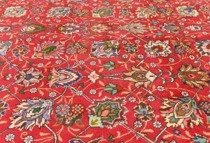 Vintage Red FloralTraditional 9'7X12'6 Tabriz Persian Rug
