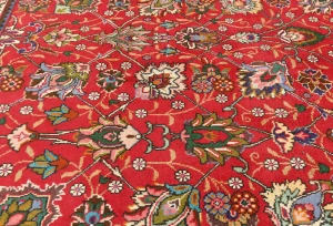 Vintage Red FloralTraditional 9'7X12'6 Tabriz Persian Rug