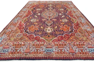 Vintage Purple-navy Traditional 9'5X12'4 Kashmar Persian Rug