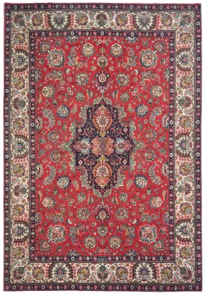 Vintage Red Floral Traditional 8X11 Tabriz Persian Rug