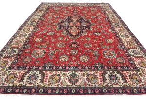 Vintage Red Floral Traditional 8X11 Tabriz Persian Rug