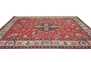 Vintage Red Floral Traditional 8X11 Tabriz Persian Rug