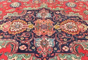 Vintage Red Floral Traditional 8X11 Tabriz Persian Rug