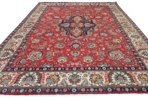 Vintage Red Floral Traditional 8X11 Tabriz Persian Rug