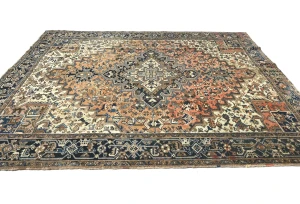 Semi Antique Rusty Peach Geometric 8X9 Heriz Persian Rug