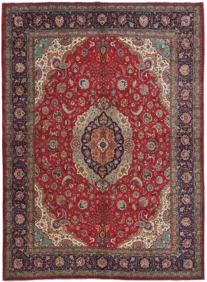 Vintage Red Floral Traditional 10X13 Tabriz Persian Rug