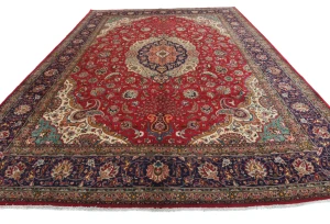 Vintage Red Floral Traditional 10X13 Tabriz Persian Rug