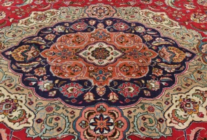 Vintage Red Floral Traditional 10X13 Tabriz Persian Rug