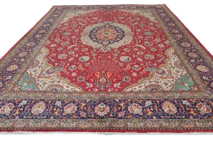 Vintage Red Floral Traditional 10X13 Tabriz Persian Rug