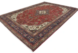 Vintage Red Floral Traditional 8x11 Tabriz Persian Rug