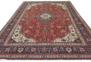 Vintage Red Floral Traditional 8x11 Tabriz Persian Rug