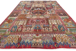 Semi Antique Multicolored Pictorial 9'5X12'6 Kashmar Persian Rug